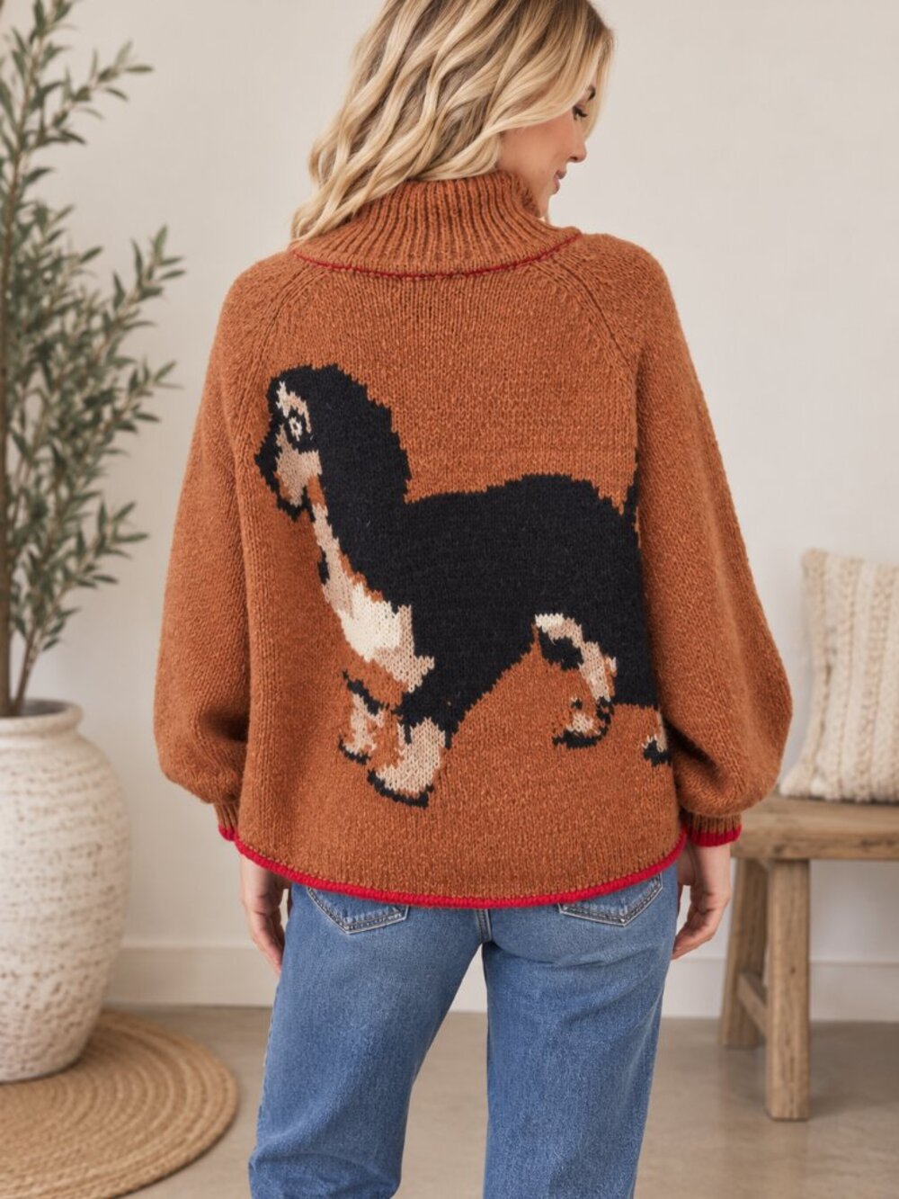 293. Women's Brown Collared Dachshund Cardigan